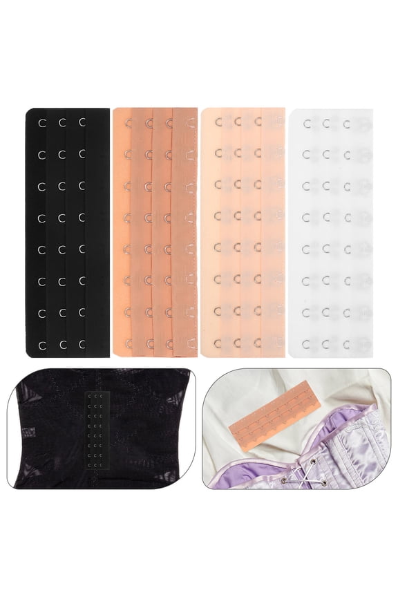 4-Pack Brassiere Extension Hooks with Smooth Rounded Stainless Steel and