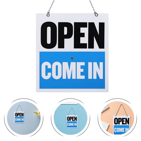 LOLIPPYY 4Pcs Business Hours Sign with Clock Clear Plastic Reversible Open Closed Door Sign