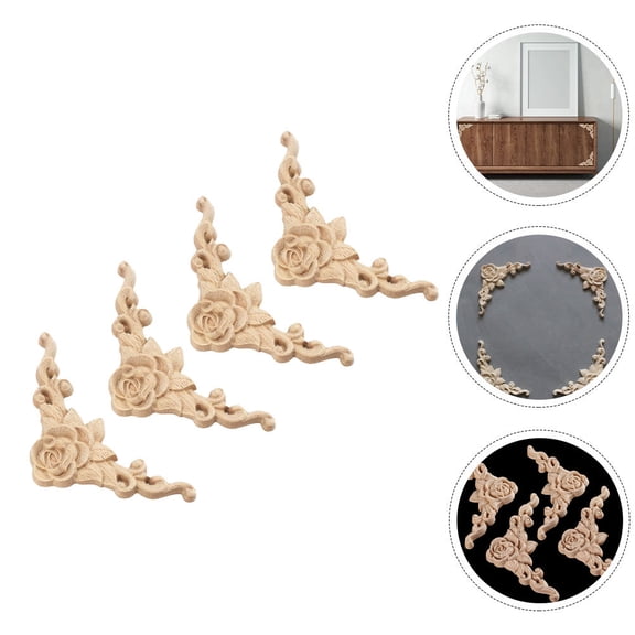 LOLIPPYY 4Pcs Carved Patterns Wood Appliques for Stylish Home Decorations Beige