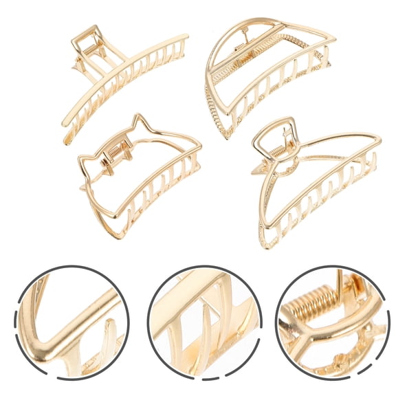 LOLIPPYY 4Pcs Claw Clips for Women Fashion Style Hair Holder in Golden Zinc Alloy