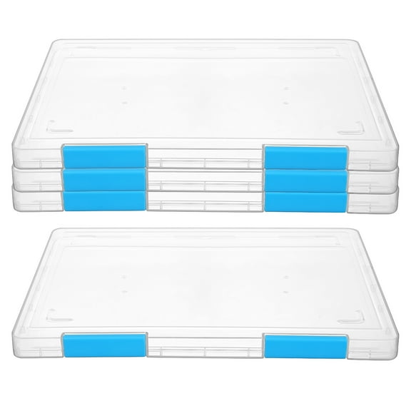 LOLIPPYY 4Pcs Clear Plastic Letter Storage Box with Buckled Lid for Document Filing and Office Organization