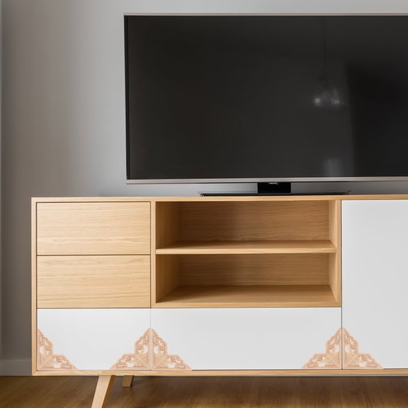 LOLIPPYY 4Pcs Corner Embellishments Beige Wood Carved Onlays Furniture Enhancements Home Decoration