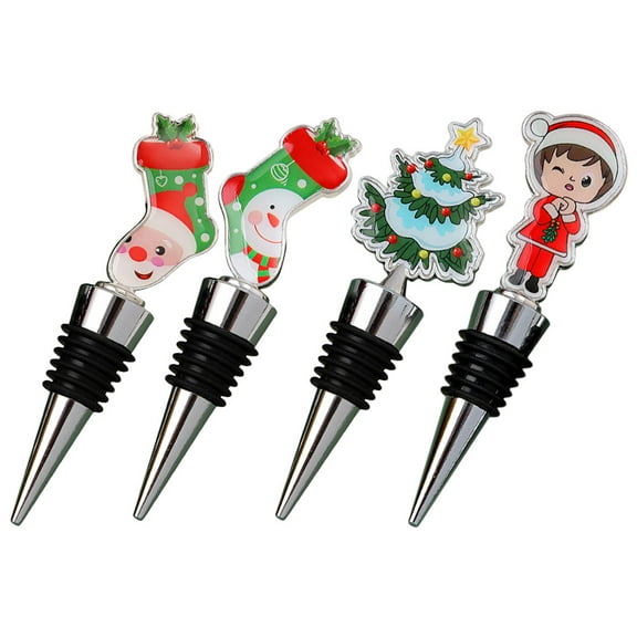 LOLIPPYY 4-Pack Reusable Christmas Wine Bottle Stoppers, Decorative Cork Plugs in Assorted Colors for Holiday Parties