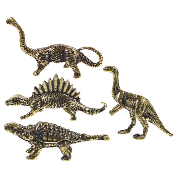 LOLIPPYY 4-Piece Golden Metal Dinosaur Statue Set for Desktop Office and Home Decoration