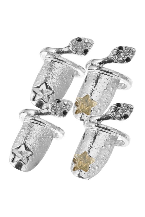 4Pcs Durable Alloy Snake Nail Rings Color Finger Jewelry Choice