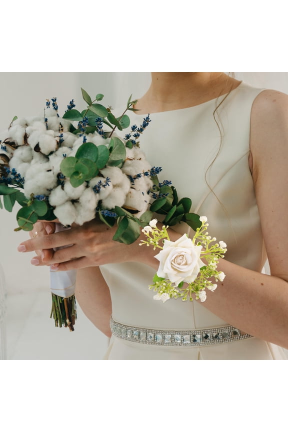 4Pcs Elegant Rose Design Wrist Corsage Bracelet Silk Flower Adjustable Size for Women Bridal Shower