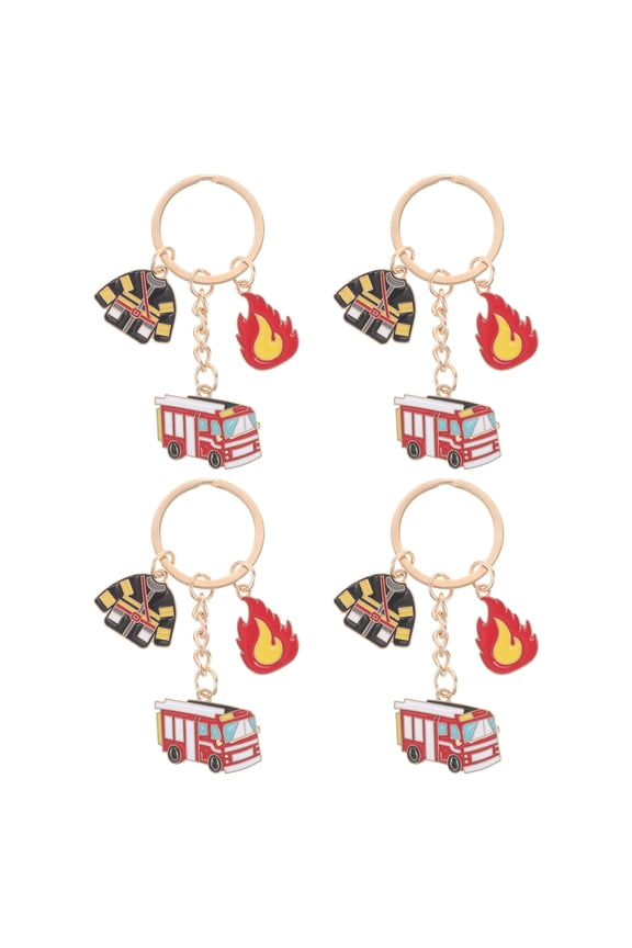 4-Pack Firefighter Keychains Fire Safety Alloy Keyrings Pendant for Backpack, Purse, Schoolbag Accessories