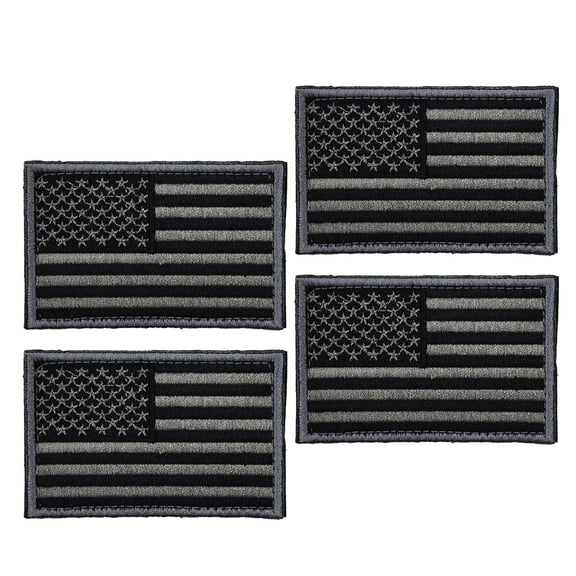 LOLIPPYY 4-Pack Dark Grey USA Flag Patches Self-Adhesive Embroidered Iron-On for Bags Hats Jackets