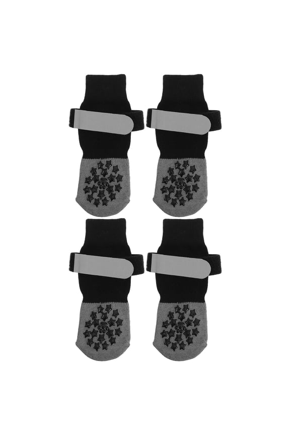 4-Pack Soft Grey Dog Paw Socks with Non- Soles for Hardwood, Tile Floors, and Indoor Traction