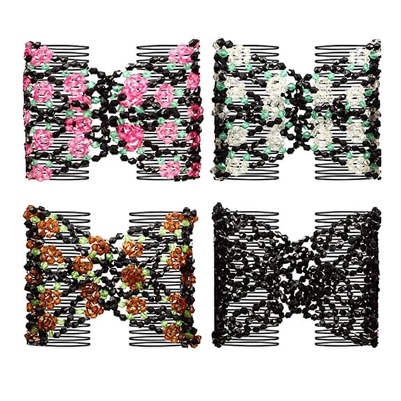 LOLIPPYY 4Pcs Handmade Beaded Hair Comb Double Clip Slide Accessory for Thick Or Thin Hair Use