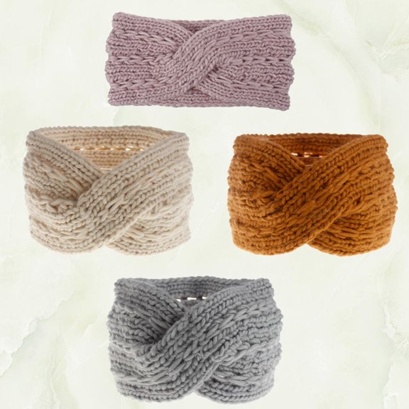 LOLIPPYY 4Pcs Handmade Cross Headdress Woolen Yarn Knitted Headbands for Fashionable Wear