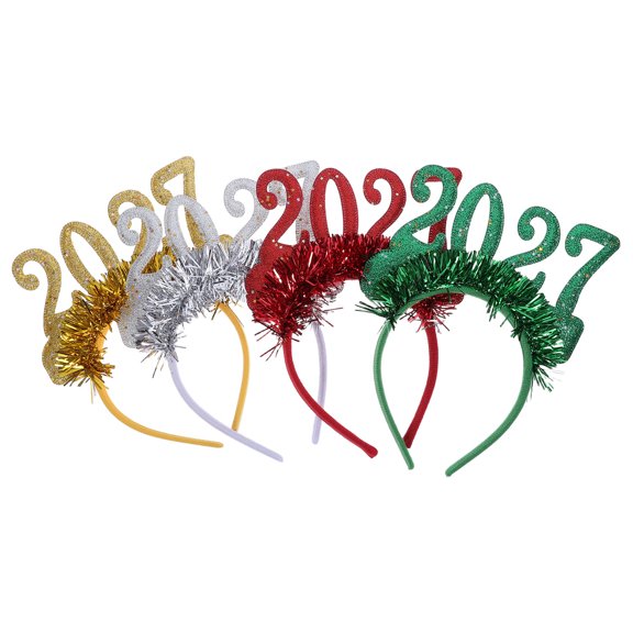 LOLIPPYY 4Pcs Happy New Year Party Headwear Assorted Color Elegant New Year Headbands for Adults