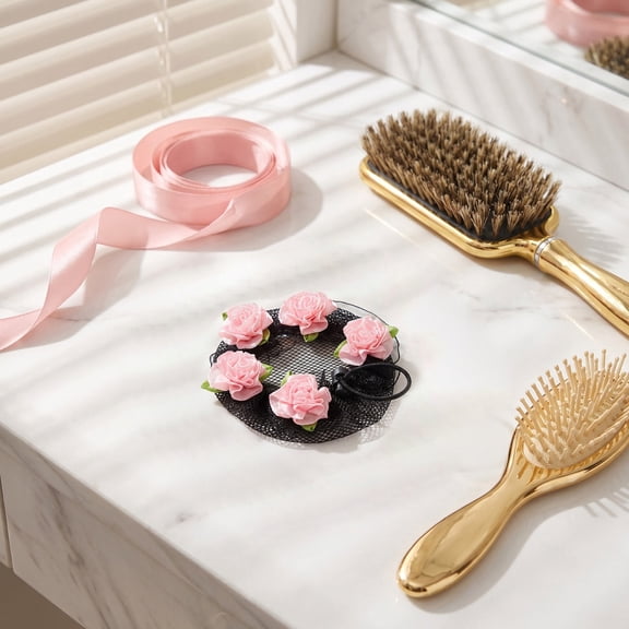LOLIPPYY 4-Pack Invisible Flower Hairnets with Adjustable Drawstring for Secure Dance Hair Styling and Everyday Use