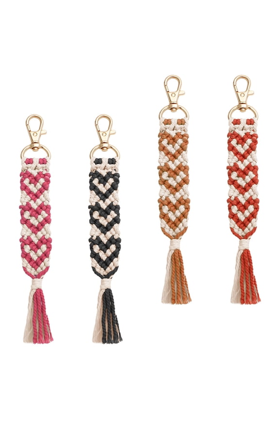 4Pcs Macrame Keyring Pendant Bag Pendant DIY Making Keychain Decor Tassel Shape Black
