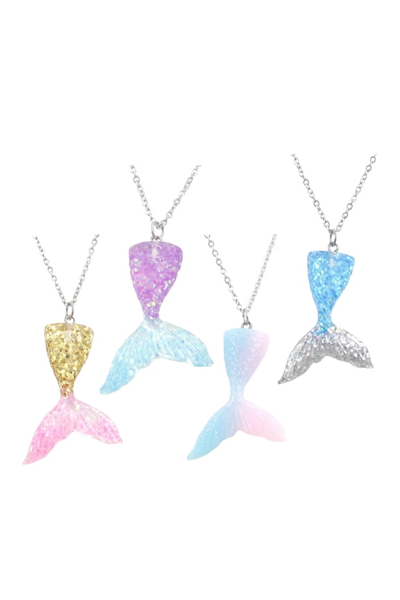 4Pcs Mermaid Necklace in Assorted Colors Unique Gradient Design for Birthday Party Supplies