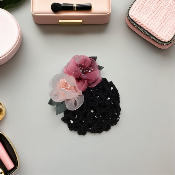 LOLIPPYY 4Pcs Mesh Wrapping Hair Nets Cap with Floral Design for Nurse and Hotel Staff Elegant Style