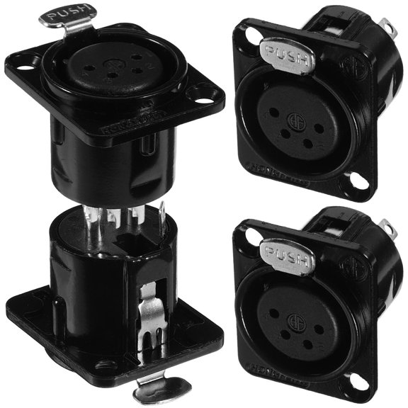 LOLIPPYY 4Pcs Metal 4 Pin Xlr Female Socket Panel Mount for Microphone with Durable Copper Material