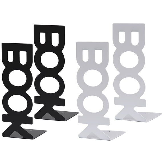 LOLIPPYY 4Pcs Metal Bookends Letter Shaped Book Holders Book Ends Hollow Book Stands File Book Holders