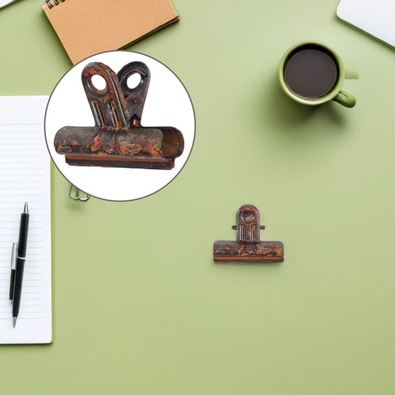 LOLIPPYY 4Pcs Light Brown Metal Bull Clips Vintage Design Strong Grip Photo Paper Clamps for Office Use