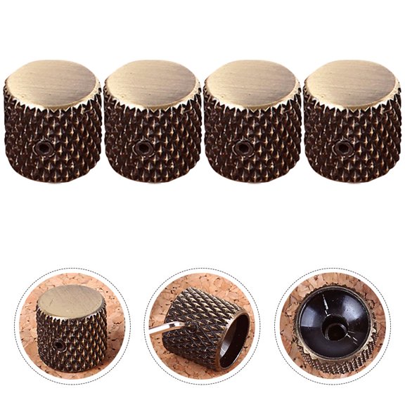 LOLIPPYY Set of 4 Metal Control Knobs for Electric Guitar and Bass, Coffee Color with Stylish Delicate Design
