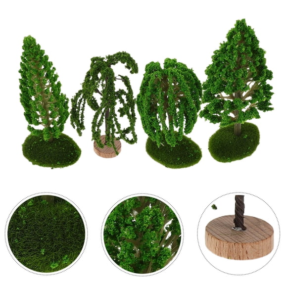 LOLIPPYY 4Pcs Mixed Model Trees in Green Plastic for Diorama Scenery and Model Railroad Landscaping