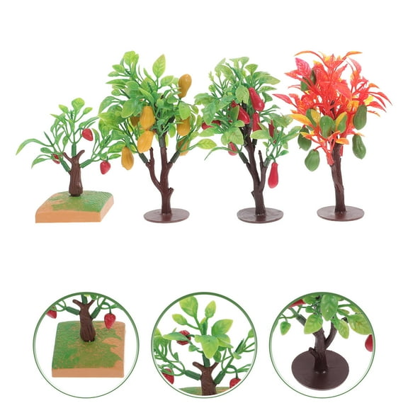 LOLIPPYY 4Pcs Multi ABS Micro Landscape Tree Decoration with Artificial Fruits for Miniature Scene Trees