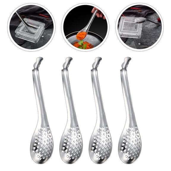 LOLIPPYY Set of 4 Stainless Steel Multipurpose Strainer Spoons Perfect for Caviar Serving and Various Kitchen Uses