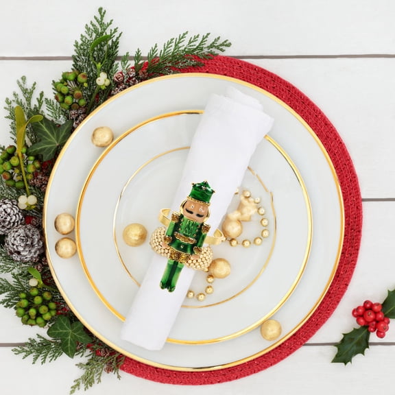 LOLIPPYY 4Pcs Nutcracker Themed Multi Color Napkin Rings Elegant Christmas Napkin Holders for Dining