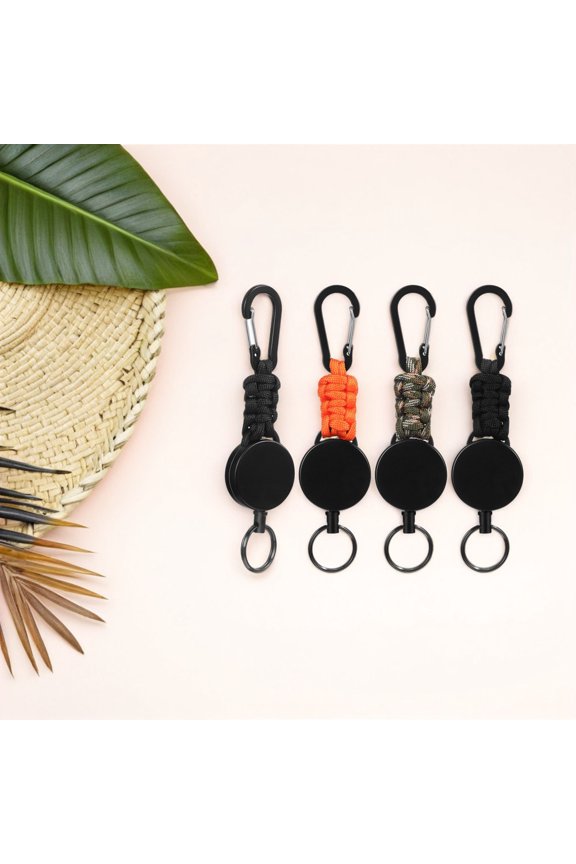 4Pcs Outdoor Retractable Key Rings with Carabiner Clip Versatile Portable Key Holder