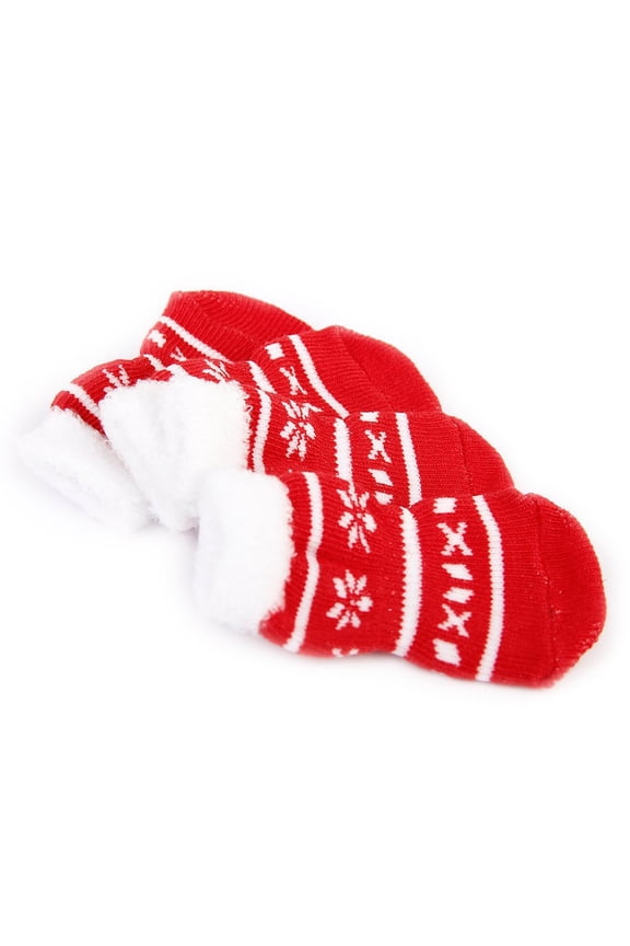 4Pcs Pet Socks Dog Socks Non Slip Rubber White for Winter