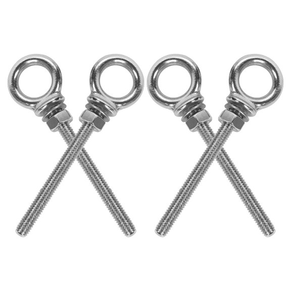 LOLIPPYY 4Pcs Plated Silver Stainless Steel Eye Bolts with Hex Nuts Heavy Duty Threaded Fasteners for Concrete Structures