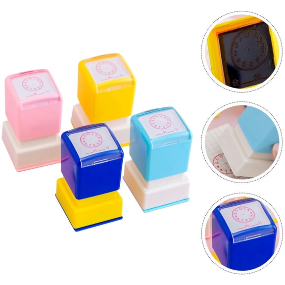 LOLIPPYY 4Pcs Portable Assorted Color Clock Stamp Set for Teaching Time Concepts