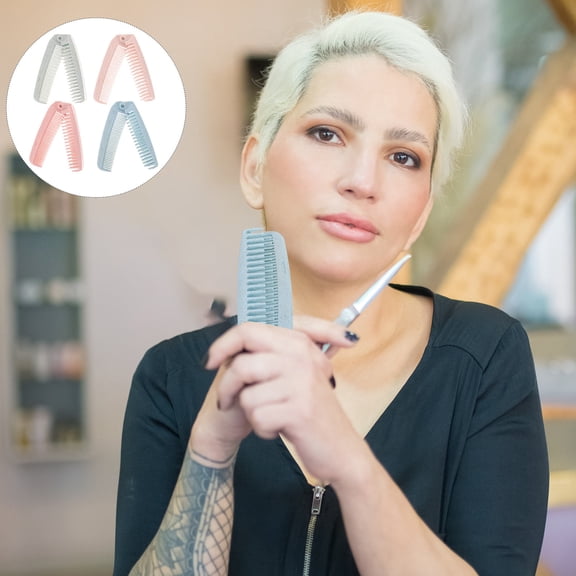 LOLIPPYY 4-Piece Portable Foldable Hair Comb Set with Elastic Plastic Combs for Everyday Hair Styling