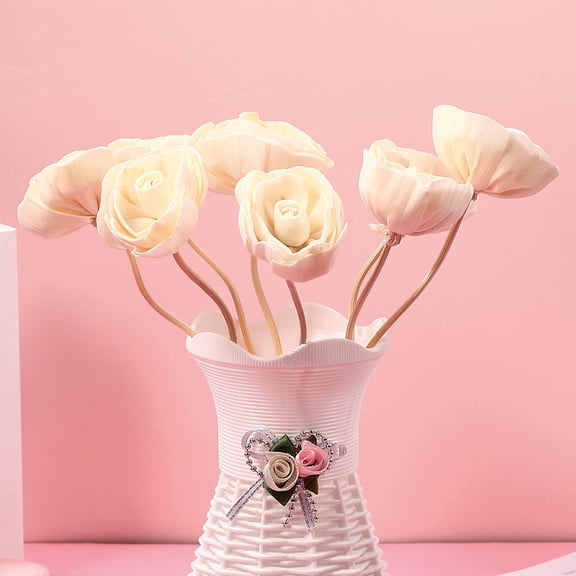 LOLIPPYY 4Pcs Rattan Reed Diffuser Sticks with Khaki Flower Design for Elegant Household Aromatherapy