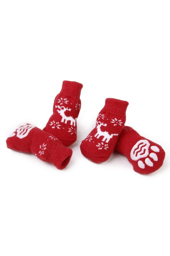 4Pcs Red Doggie Socks with Rubber for Snow Ice Salt Protection
