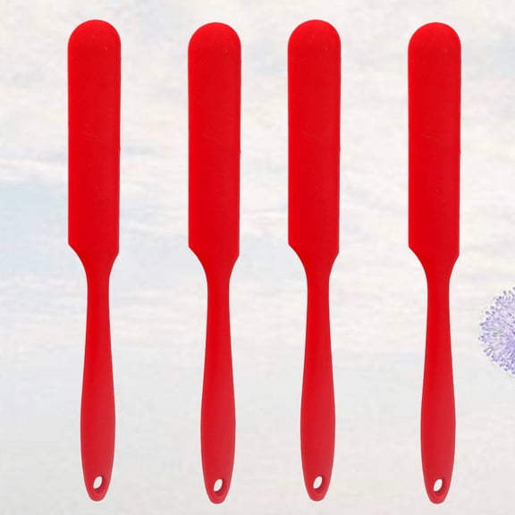 LOLIPPYY 4Pcs Red Silicone Spatula with Long Shaving Head for Butter Blending and Cake Frosting in Home Kitchen