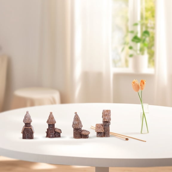 LOLIPPYY 4Pcs Resin Tiny House Miniatures for Garden Decoration Light Brown Handmade Home Office Decor