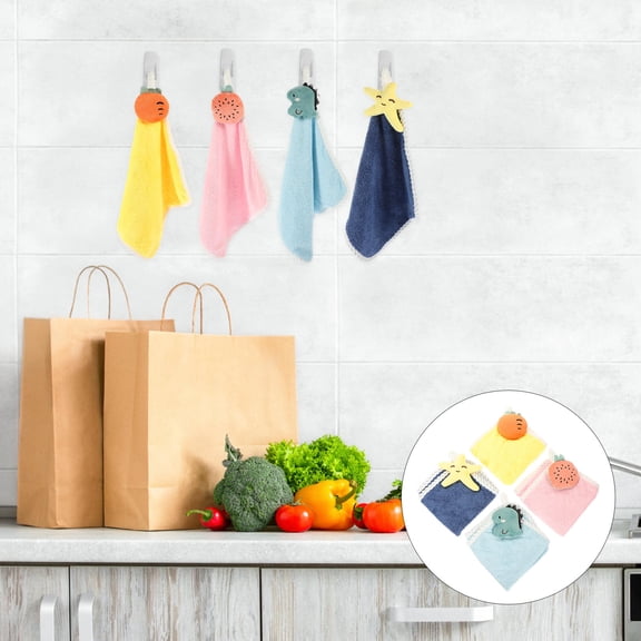 LOLIPPYY 4Pcs Reusable Coral Fleece Kitchen Towels Hanging Tea Towels for Home Supply
