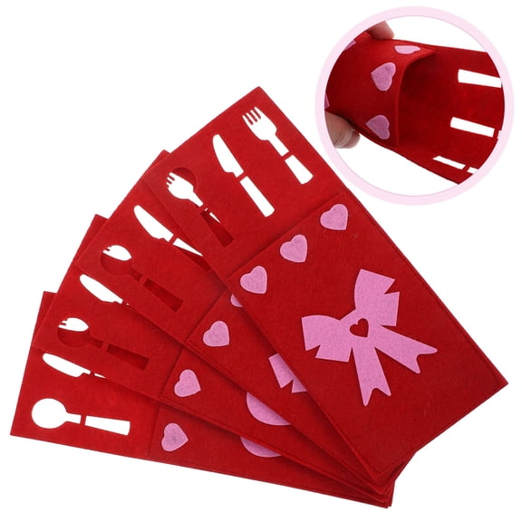 LOLIPPYY 4Pcs Reusable Silverware Pouch Cutlery Pouch Red Felt Portable Holder For Couples Dinner Table