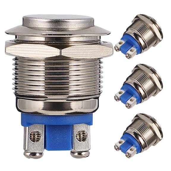 LOLIPPYY 4Pcs Silver Metal Waterproof Momentary Push Button Switch for Truck Horn Boat Starter and Electronic Controls