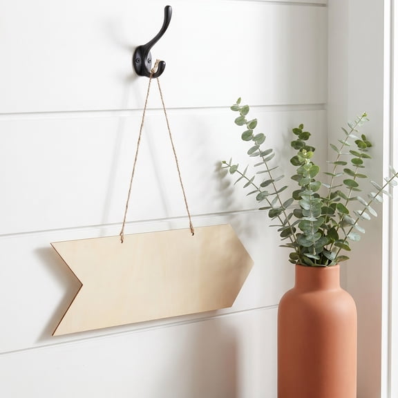 LOLIPPYY 4Pcs Smooth Surface Wooden Arrow Signs with Jute Rope for Easy Painting DIY Projects