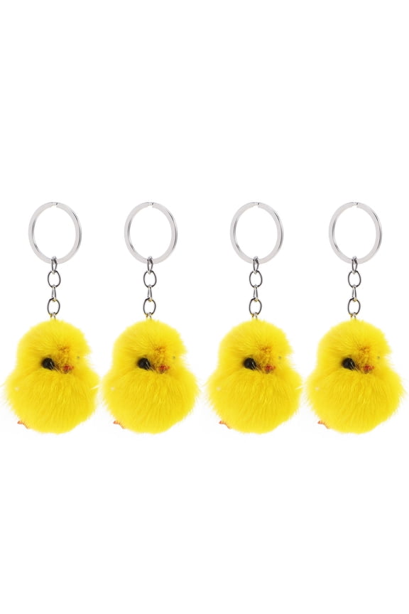 4Pcs Soft Yellow Plush Chicken Keychain Durable Zinc Alloy Pendant for Purse Or Bag
