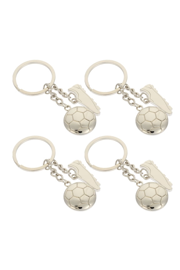 4Pcs Sports Keychain Silver Soccer Ball and Football Sneakers for Backpack Or Car Decor