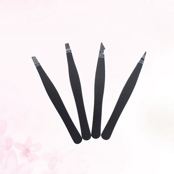 LOLIPPYY 4Pcs Stainless Steel Slant Tip Tweezer Hair Removal Tweezers Set for Beauty Care Black