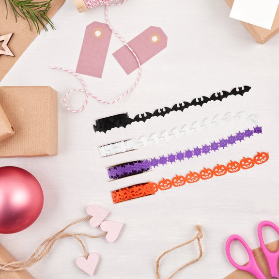 LOLIPPYY 4Pcs Thin  Ribbon Set with Ghost Bat Pumpkin Spiderweb Shapes for DIY Home Decor Crafts