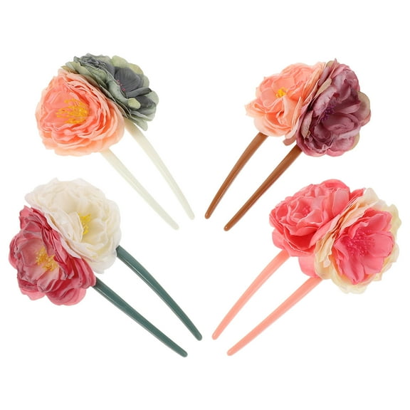 LOLIPPYY 4Pcs Traditional Chinese Hair Stick Floral Fabric Pins for Long Hair Vintage Bun Holders