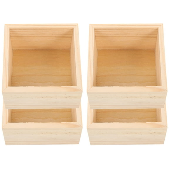 LOLIPPYY 4Pcs Unfinished Khaki Wooden Crates for Display and Storage Multipurpose Craft Boxes