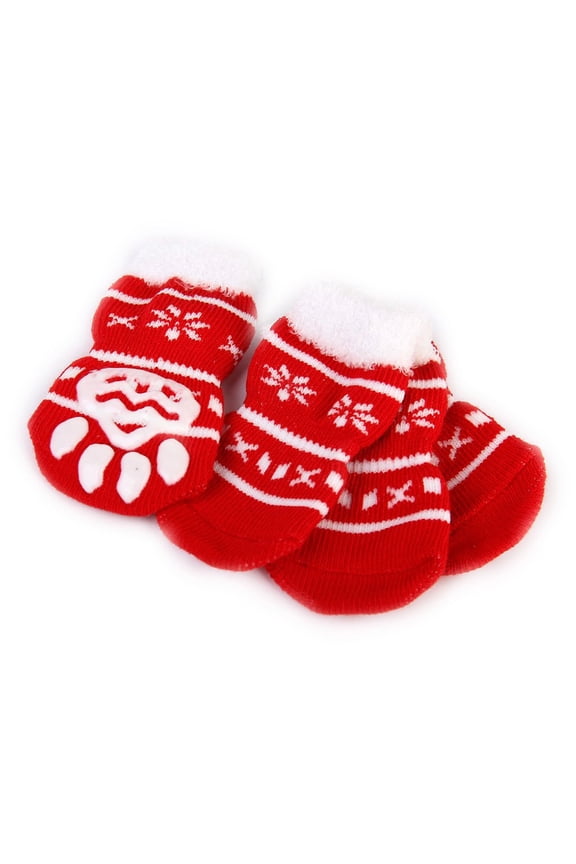 4Pcs Warm Pet Paw Socks for Dogs and Cats in Christmas Style
