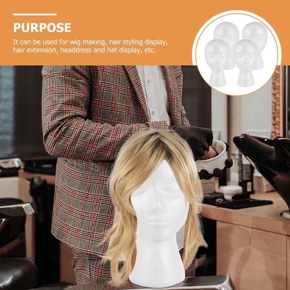 LOLIPPYY 4Pcs White Foam Mannequin Head for Wigs Hat Display Durable Reusable Stylist Stand