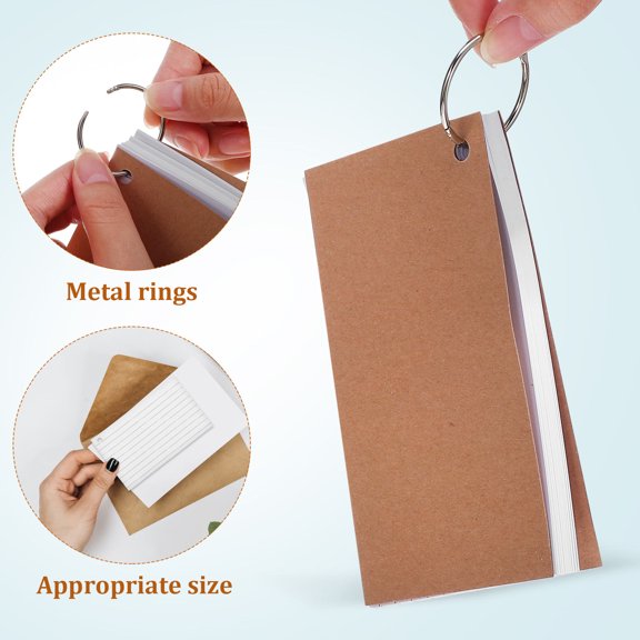 LOLIPPYY 4Pcs White Lined Flash Cards with Ring Binder Portable Index Cards for Office Note Taking